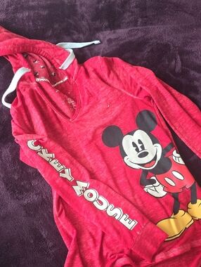 Disney Red Mickey Mouse Hooded Sweatshirt with Graphic